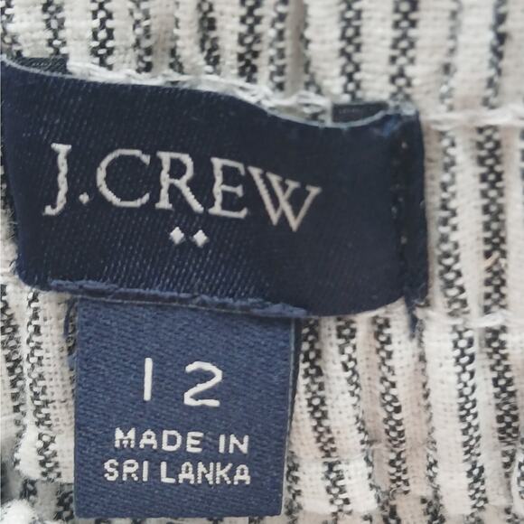 J. Crew Linen/Cotton Striped Drawstring Pinstripe Ankle Pants Black White SZ 12 - Picture 3 of 11